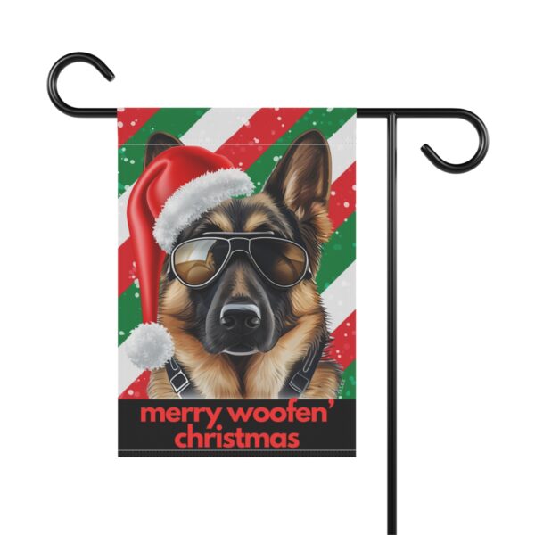 German Shepherd Flag, Garden Flag, Merry Woofen' Christmas, House Flag, Banner, Printed Both Sides - Image 2