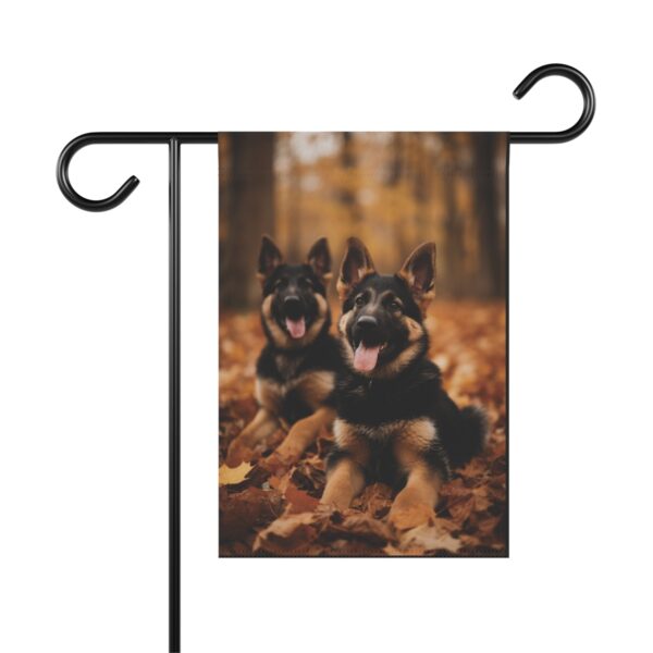 German Shepherd Puppies Playing in Fall Leaves Garden Flag, House Flag, Banner, Printed Both Sides