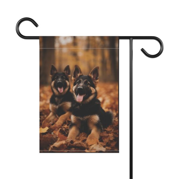 German Shepherd Puppies Playing in Fall Leaves Garden Flag, House Flag, Banner, Printed Both Sides - Image 2