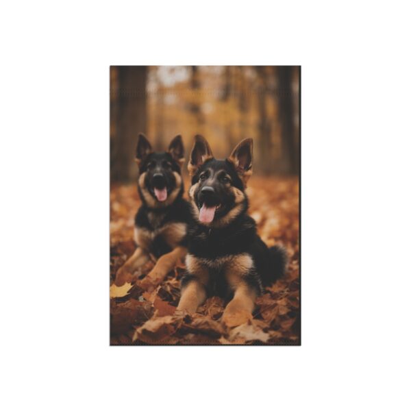 German Shepherd Puppies Playing in Fall Leaves Garden Flag, House Flag, Banner, Printed Both Sides - Image 3