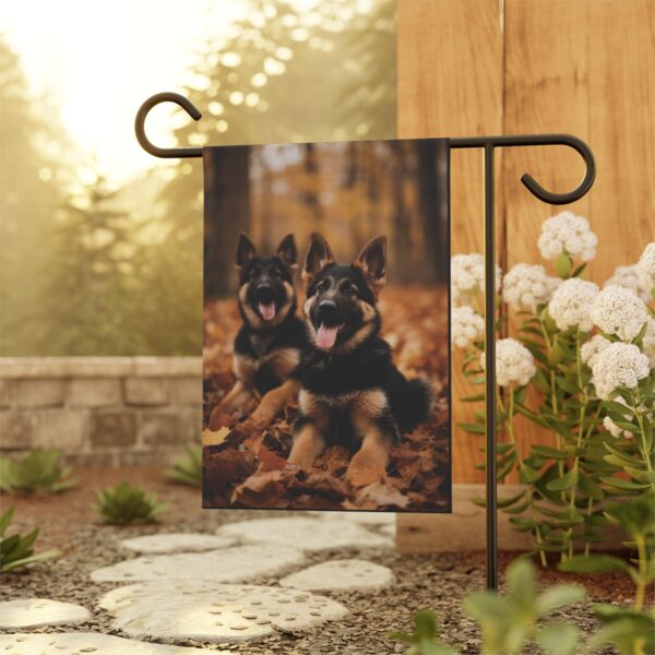 German Shepherd Puppies Playing in Fall Leaves Garden Flag, House Flag, Banner, Printed Both Sides - Image 4