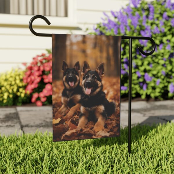 German Shepherd Puppies Playing in Fall Leaves Garden Flag, House Flag, Banner, Printed Both Sides - Image 5