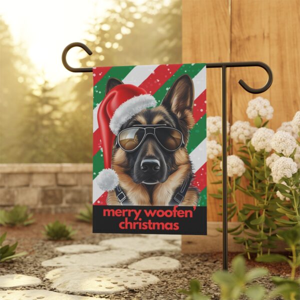 German Shepherd Flag, Garden Flag, Merry Woofen' Christmas, House Flag, Banner, Printed Both Sides - Image 4