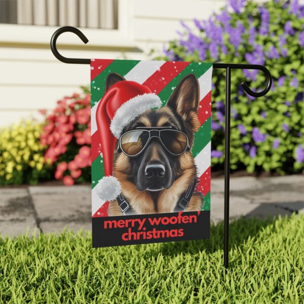 German Shepherd Flag, Garden Flag, Merry Woofen' Christmas, House Flag, Banner, Printed Both Sides - Image 5