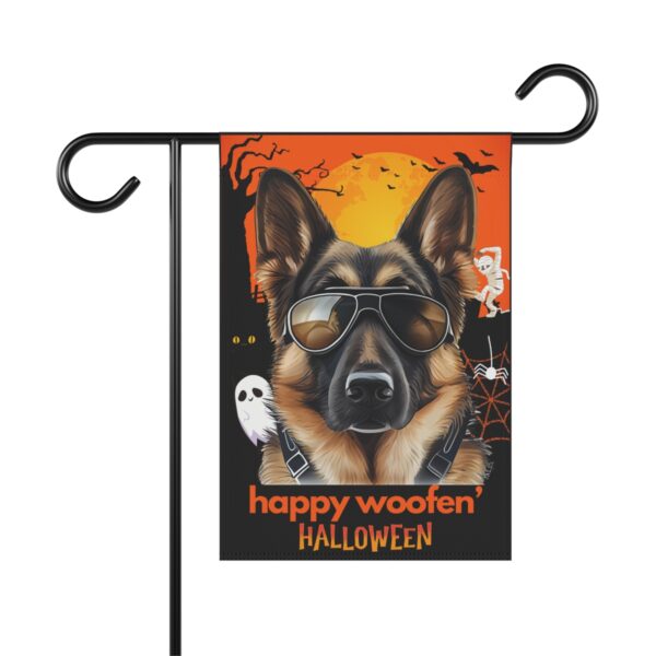 German Shepherd Flag, Garden Flag, Happy Woofen' Halloween, House Flag, Banner, Printed Both Sides