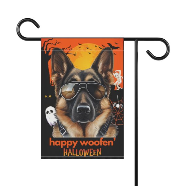 German Shepherd Flag, Garden Flag, Happy Woofen' Halloween, House Flag, Banner, Printed Both Sides - Image 2