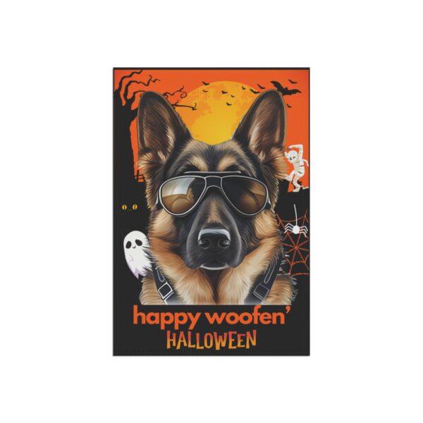 German Shepherd Flag, Garden Flag, Happy Woofen' Halloween, House Flag, Banner, Printed Both Sides - Image 3