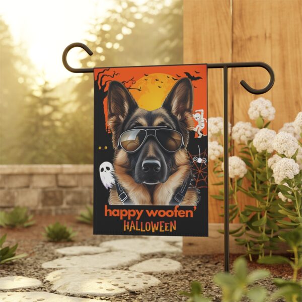 German Shepherd Flag, Garden Flag, Happy Woofen' Halloween, House Flag, Banner, Printed Both Sides - Image 4