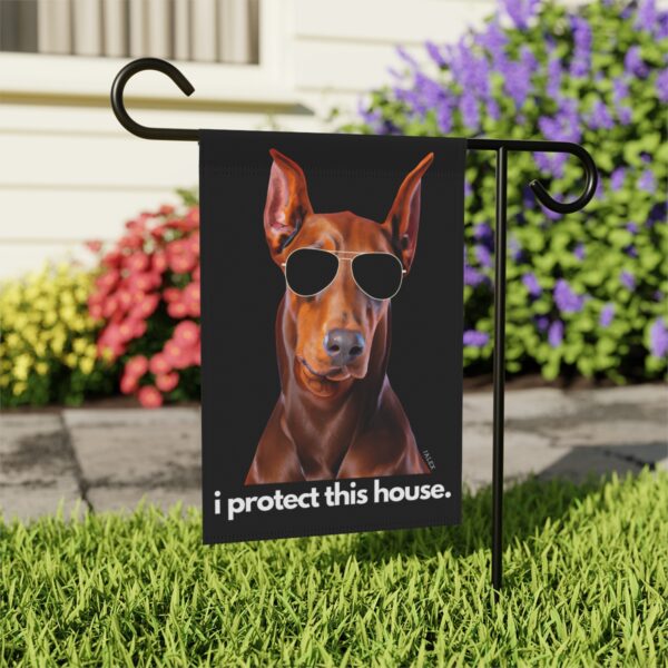 Red Doberman Flag, Garden Flag, I Protect This House, House Flag, Banner, Printed Both Sides