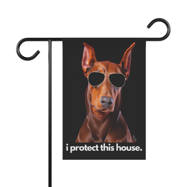 Red Doberman Flag, Garden Flag, I Protect This House, House Flag, Banner, Printed Both Sides - Image 2