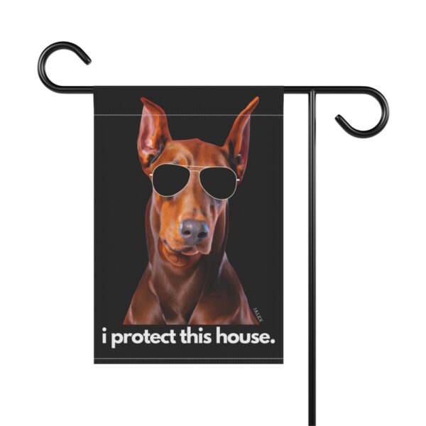 Red Doberman Flag, Garden Flag, I Protect This House, House Flag, Banner, Printed Both Sides - Image 3