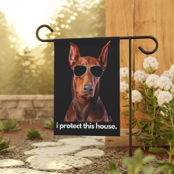 Red Doberman Flag, Garden Flag, I Protect This House, House Flag, Banner, Printed Both Sides - Image 5