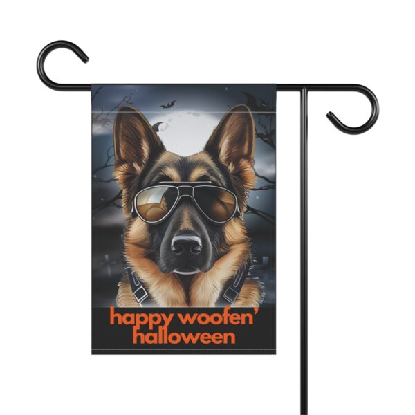 German Shepherd Flag, Garden Flag, Happy Woofen' Halloween II, House Flag, Banner, Printed Both Sides - Image 2