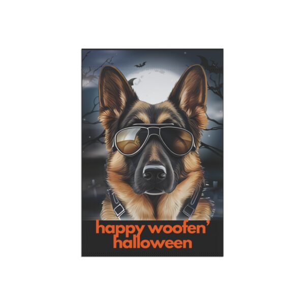 German Shepherd Flag, Garden Flag, Happy Woofen' Halloween II, House Flag, Banner, Printed Both Sides - Image 3