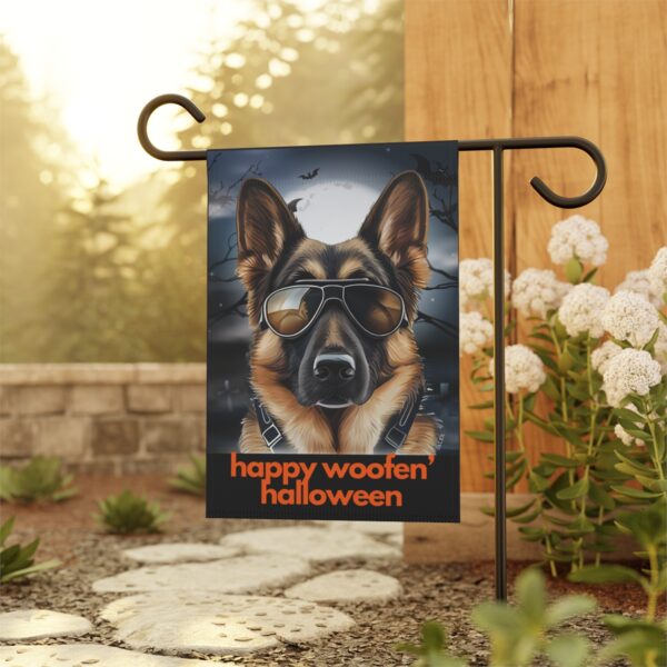 German Shepherd Flag, Garden Flag, Happy Woofen' Halloween II, House Flag, Banner, Printed Both Sides - Image 4