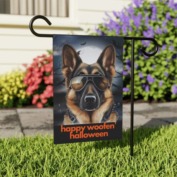 German Shepherd Flag, Garden Flag, Happy Woofen' Halloween II, House Flag, Banner, Printed Both Sides - Image 5