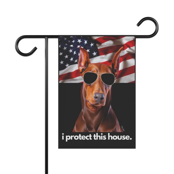 Red Doberman Flag, Garden Flag, I Protect This House, Patriotic, USA, United States, American, House Flag, Banner, Printed Both Sides - Image 2