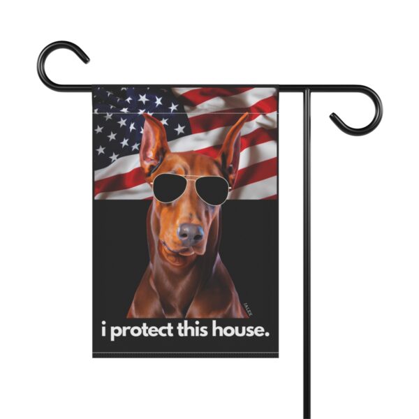 Red Doberman Flag, Garden Flag, I Protect This House, Patriotic, USA, United States, American, House Flag, Banner, Printed Both Sides - Image 3