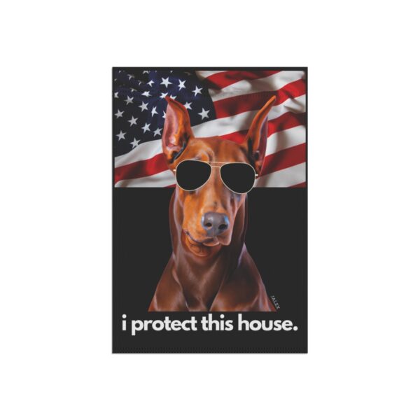 Red Doberman Flag, Garden Flag, I Protect This House, Patriotic, USA, United States, American, House Flag, Banner, Printed Both Sides - Image 4