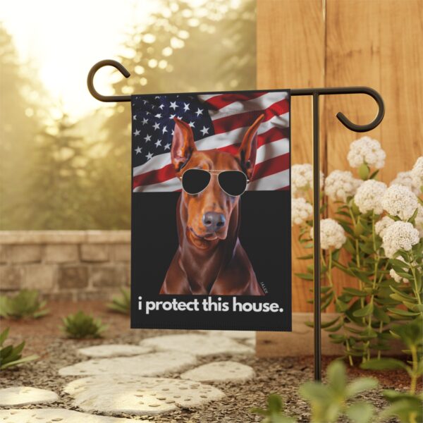 Red Doberman Flag, Garden Flag, I Protect This House, Patriotic, USA, United States, American, House Flag, Banner, Printed Both Sides - Image 5